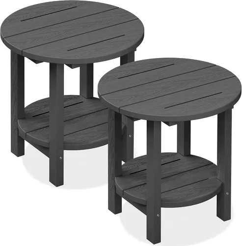 Miniatura 23 de SERWALL Outdoor Round Umbrella Side Table, 3-in-1 Ice Bucket & Side Table & Storage Box, Multi-Functional Use for Porch/Patio/Poolside, Beige