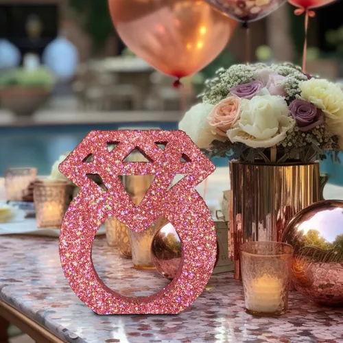 Miniatura 4 de Eploger Decoraciones de compromiso, anillos de diamantes con purpurina de oro rosa para decoración de mesa, decoraciones de despedida de soltera