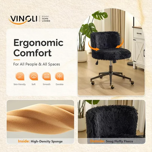 Miniatura 7 de VINGLI - Silla de escritorio de tapicería de lujo con respaldo curvo y inclinación de 90-102° y altura ajustable, linda silla giratoria con base