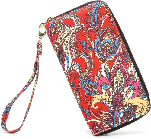 Miniatura 202 de Cartera de mano para mujer, estilo bohemio, con RFID, elegante, espaciosa con correa para viajes, capacidad para tarjetas, teléfono, dinero