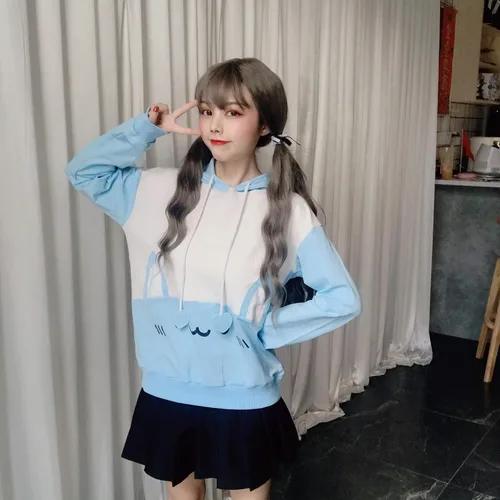 Miniatura 5 de Packitcute Sudadera con capucha de conejo, estampado kawaii, holgada, casual, sudadera con capucha
