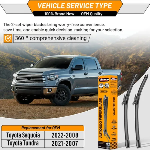 Miniatura 2 de AUTOBOO Juego de limpiaparabrisas de 26 + 23 pulgadas para Toyota Tundra 2007-2021 y Sequoia 2008-2020 2021 2022 - Reemplazo original de calidad