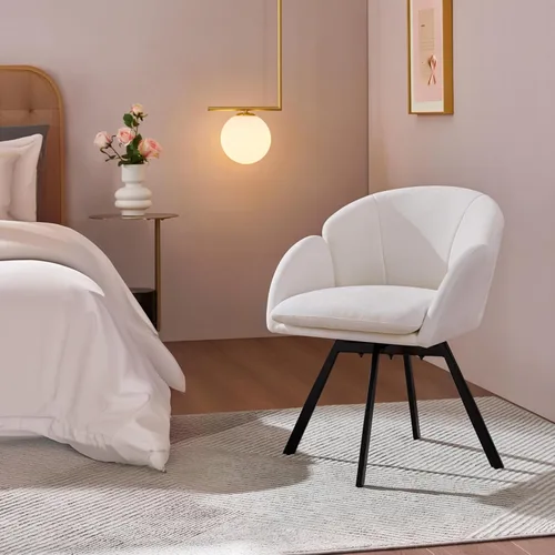 Miniatura 5 de Yaheetech Silla Giratoria de Acento, Sillón de Chenilla con Flores, Silla de Tocador Silla Auxiliar con Base Giratoria de 360 Grados y Cojín