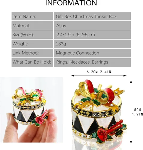 Miniatura 2 de YU FENG Cajas de adornos de Navidad con bisagras con diamantes de imitación con lazo y trompeta esmaltada decorativa