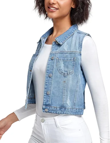 Miniatura 7 de Xeoxarel Chaleco de mezclilla para mujer, chaqueta vaquera sin mangas (XS-XXL)