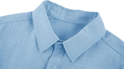 Miniatura 2 de Camisa de lino de manga corta para hombre, con botones, cuello extendido, para vacaciones, playa