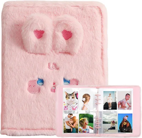 Miniatura 9 de Carpeta A5 de dibujos animados de felpa para tarjetas fotográficas con 20 fundas interiores de 3 pulgadas para álbumes de fotos en hojas sueltas