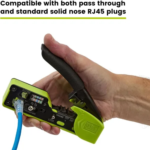 Miniatura 10 de trueCABLE - Herramienta de crimpado para paso a través de RJ45, crimpadora Ethernet todo en uno, cortador, pelacarga, funciona con conectores