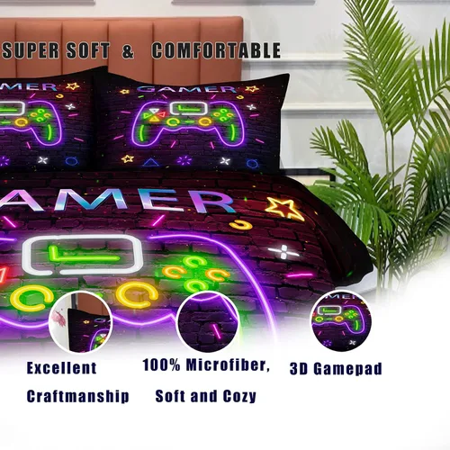Miniatura 4 de NINENINE Juego de edredón de juegos para niños y niños, tamaño matrimonial, edredón con controlador de juegos, juego de edredón de teñido anudado