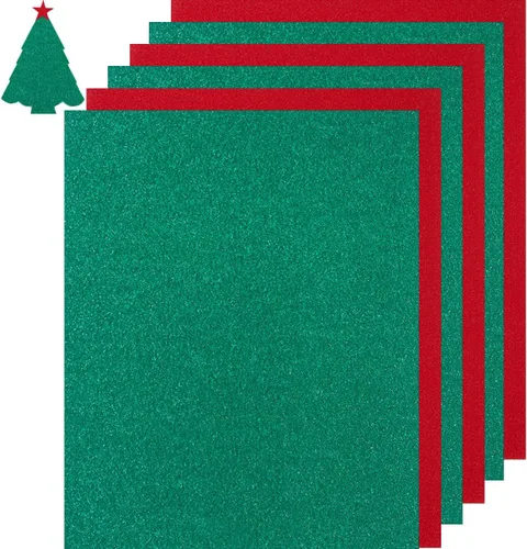 50 hojas de papel de cartulina con purpurina gruesa para fiestas de cumpleaños, manualidades e invitaciones (rojo verde navideño, 8 1/2 x 11