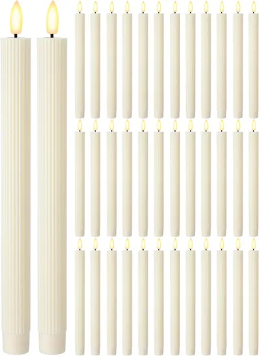 Miniatura 12 de Treela 36 velas cónicas sin llama de 11 pulgadas parpadeantes LED falsas, funciona con pilas, velas falsas eléctricas para Navidad, Halloween, Blanco