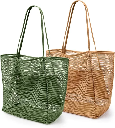 Miniatura 8 de KALIDI Bolso de Mano de Nylon de Playa con Malla, Bolso de Mano Casual Hobo para Mujer, Plegable, MAX 23L, Bolso de Hombro para Playa, Picnic