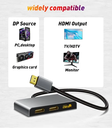 Miniatura 7 de DisplayPort a Dual DisplayPort con adaptador HDMI 4K @60 Hz Pantalla extendida 1 en 3 salidas MST Hub para múltiples monitores compatible