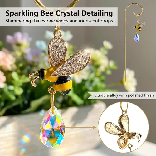 Miniatura 3 de HDCRYSTALGIFTS 4 atrapasoles de cristal de abejorro con enrejado pequeño para plantas en maceta, accesorios de enrejado para plantas