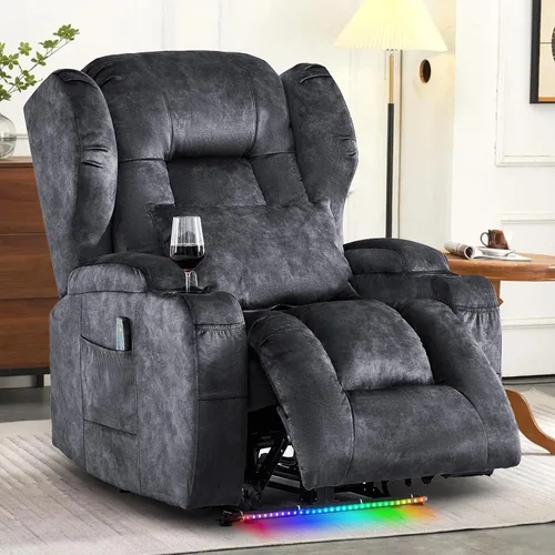 Miniatura 10 de Sillas reclinables eléctricas para adultos con masaje y calor, silla reclinable individual de piel sintética, sofá reclinable reclinable para cine