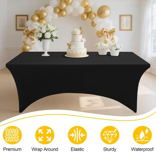 Miniatura 3 de Smiry Paquete de 2 manteles de elastano de 6 pies, fundas de mesa elásticas ajustables extensibles, lavables y sin arrugas, rectangulares para mesa