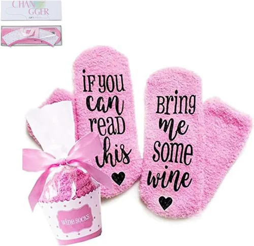 Miniatura 10 de CHANGGER Calcetines unisex con texto en inglés "If You Can Read This Bring Me Some Fuzzy Funny Saying Crew Socks Christmas Unisex Gift