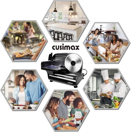 Miniatura 7 de Rebanadora de Carne, CUSIMAX Rebanadora Eléctrica de Embutidos para el Hogar, 2 Cuchillas Extraíbles de Acero Inoxidable de 7.5'' y Empujador, Negro