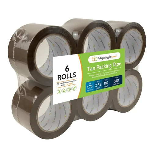 Cinta de embalaje, rollo de cinta de envío, marrón tostado, 3 pulgadas x 110 yardas, paquete de 6 rollos