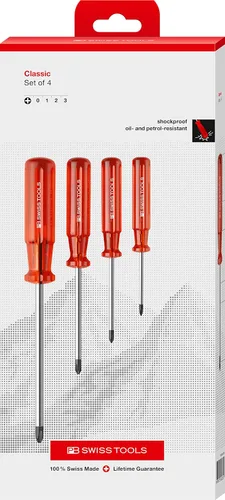 PB Swiss Tools Phillips - Juego de destornilladores PB 1562.CBB | 100% fabricado en Suiza, juego de destornilladores de 4 piezas con agarre clásico,