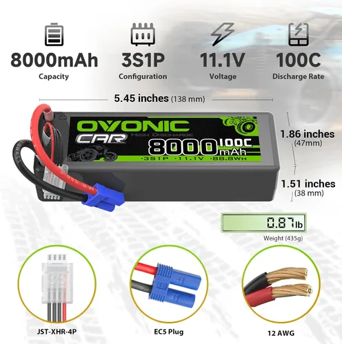 Miniatura 2 de OVONIC 3S lipo Batería 100C 8000mAh Lipo con conector EC5 (paquete de 2)