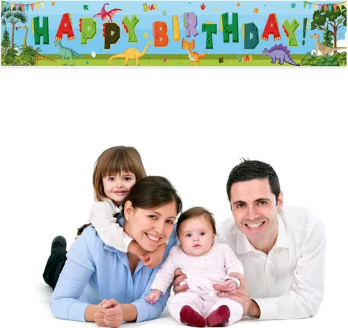 Miniatura 4 de Kimini-Ki Cartel grande de dinosaurio de feliz cumpleaños, decoración de fiesta de cumpleaños de dinosaurio en acuarela para niños y niñas