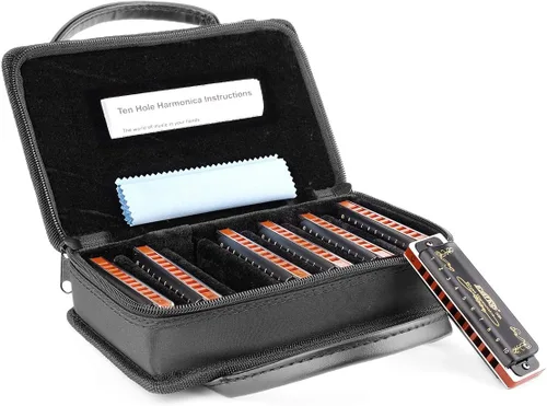 Miniatura 2 de Juego de Armónicas Easttop 7 Teclas en Clave de A B C D E F G 10 Agujeros 20 Tonos con Bolsa y Paño de Limpieza para Adultos, Jugadores