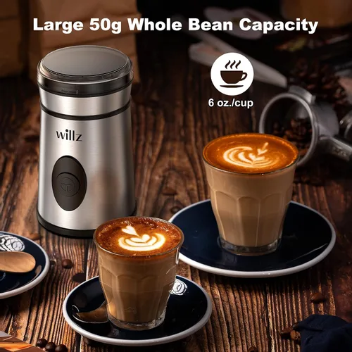 Miniatura 2 de Willz Molinillo de café eléctrico para granos de café, especias y hierbas con control de botón fácil de encendido/apagado, capacidad de molienda