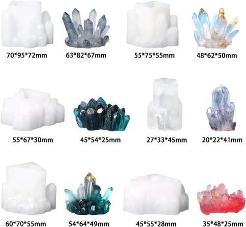 Miniatura 4 de 11 moldes de resina de racimo de cristal, moldes de silicona de roca de cuarzo, diferentes formas, moldes de resina epoxi, piedras preciosas