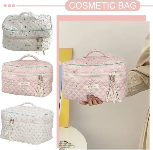 Miniatura 6 de Juoxeepy Bolsa de maquillaje de algodón, bolsa de cosméticos de viaje, bolsa de cosméticos acolchada, bolsa de aseo floral estética coqueta
