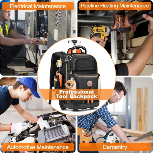 Miniatura 8 de Mochila de herramientas con ruedas, mochila de herramientas rodante para electricistas, bolsa de herramientas resistente con rueda para trabajo