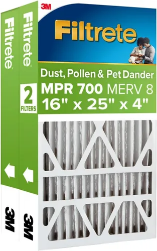 Filtrete 16x25x4 Filtro de aire para horno y aire acondicionado, MPR 700, MERV 8, se adapta a dispositivos Lennox y Honeywell, captura polvo, polen