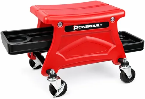 Miniatura 8 de Powerbuilt Asiento Mecánico Rodante de Servicio Pesado y Taburete de Freno con Ruedas Giratorias de Goma de 4 Pulgadas que Ruedan Sobre Cualquier