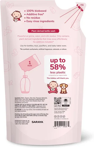 Miniatura 2 de Arau Baby Repuesto de espuma sin perfume, biberón y jabón para platos a base de plantas naturales, sin fragancia ni aditivos artificiales, suave