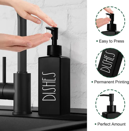 Miniatura 3 de Dispensador de jabón para platos, dispensador de jabón negro mate para cocina, dispensador de platos de vidrio con bomba, dispensador de botellas