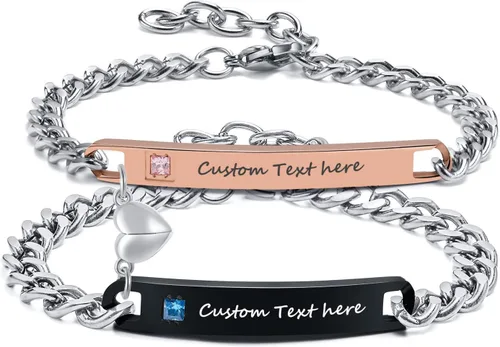 MEALGUET Pulsera personalizada para pareja, juego de pulseras personalizadas para parejas, pulsera de atracción mutua, nombre personalizado, pulsera