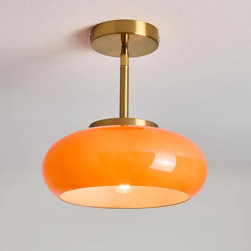 Miniatura 4 de FCTWAKS Lámpara de techo semiempotrada dorada moderna de 11 pulgadas con pantalla de cristal naranja, lámpara de mediados de siglo para pasillo