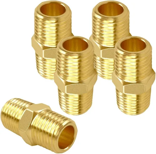 Joywayus 5 unids latón tubería hexagonal pezón igual 1/4 "macho NPT macho aire combustible agua