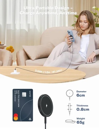 Miniatura 8 de Bohuma - Cargador inalámbrico magnético – Compatible con iPhone de la serie 12 a 17 y AirPods - Diseño elegante y ligero con carga rápida – Ideal