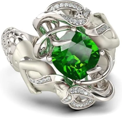 Miniatura 2 de Jeulia - Anillo de sirena con corte de cojín verde para mujer, novia, esposa, regalo de cumpleaños con caja de joyería