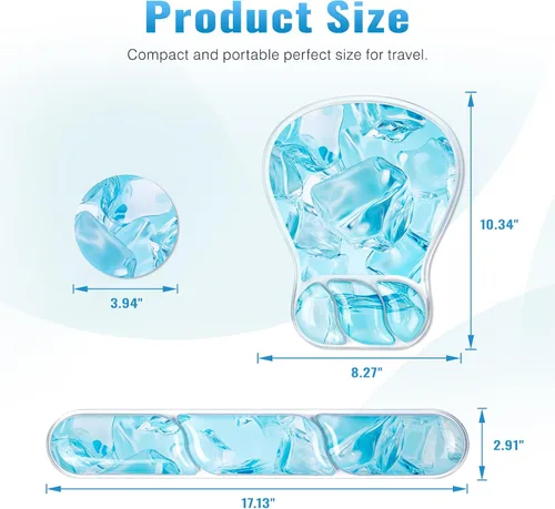 Miniatura 6 de Ospelelf Juego de alfombrilla de mouse con reposamuñecas de gel ergonómico para teclado, soporte de muñeca con parte inferior de goma Azul hielo