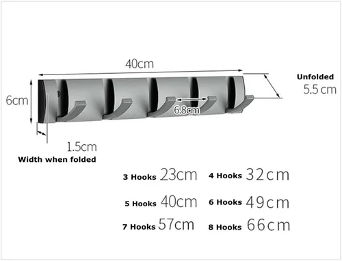 Miniatura 2 de Perchero de pared con ganchos plegables, ahorro de espacio, moderno, elegante colgador de pared abatible para abrigos, bolsos, bufandas