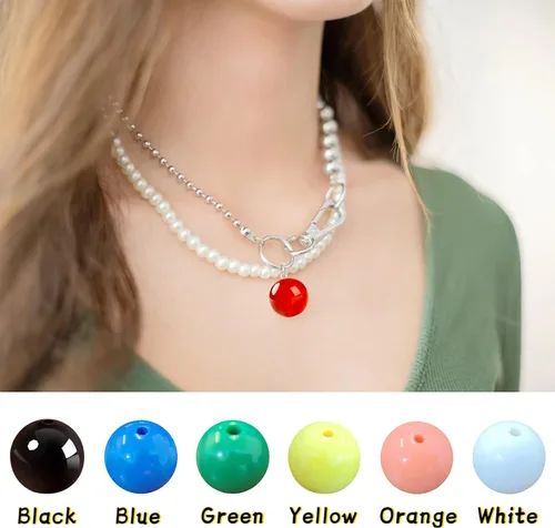 Miniatura 3 de 400 cuentas sueltas redondas de acrílico blanco con agujero de 0.067 in, cuentas a granel de 0.315 pulgadas para pulseras, collares, aretes