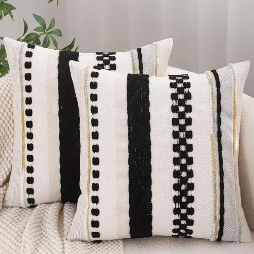 Juego de 2 fundas de almohada bohemias de 18 x 18 pulgadas, fundas de almohada decorativas de felpilla con patrón de granja para decoración del hogar