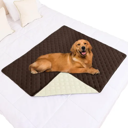 Miniatura 196 de Smiry Funda impermeable para cama de mascota, suave y lavable, para muebles, cama, sofá, reversible, a cuadros (30 x 53 pulgadas, color beige/beige)