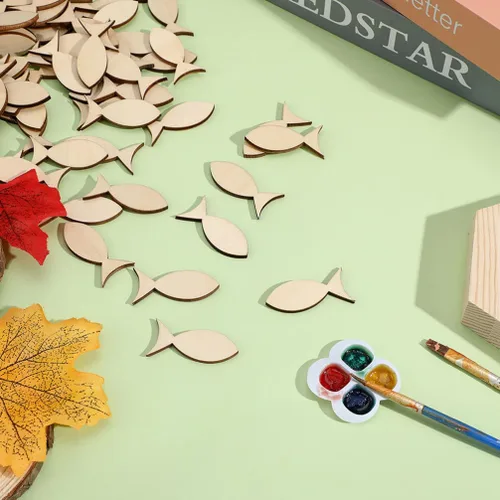 Miniatura 3 de EXCEART 100 piezas de decoración de recortes de pescado sin terminar adornos colgantes recortes artesanales rebanadas de pescado sin terminar