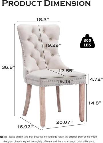 Miniatura 2 de Juego de 2 sillas de comedor tapizadas de terciopelo, sillas laterales de cocina de estilo moderno con ribete de cabeza de clavo y patas de madera