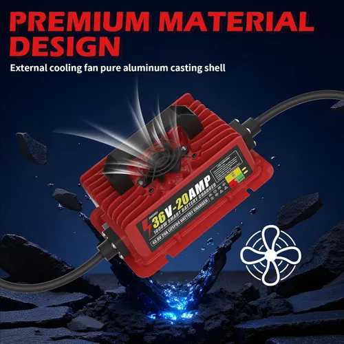 Miniatura 7 de Cargador de batería de litio de 36 V 1000 W 20 A para LiFePO4, impermeable IP67 con ventilador de refrigeración y cable de 16 pies, para carrito