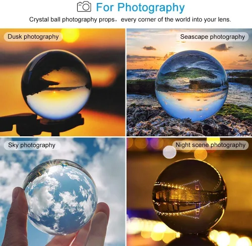 Miniatura 7 de MerryNine Bola de cristal K9 para fotografía de 3.15 pulgadas con elegante soporte metálico y paño limpio de microfibra, accesorio decorativo