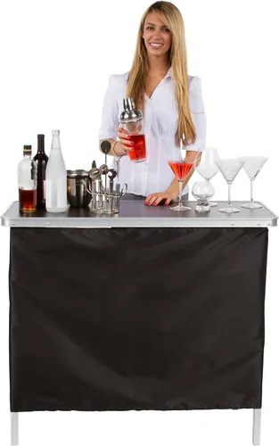 Trademark Innovations Mesa alta de bar portátil, Aluminio, Negro